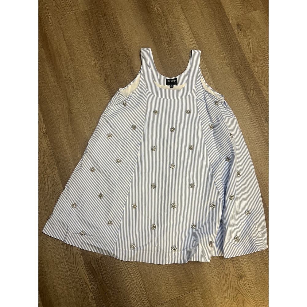 J.Crew Collection Blue White Striped Crystal Embellished Mini Summer Dress S